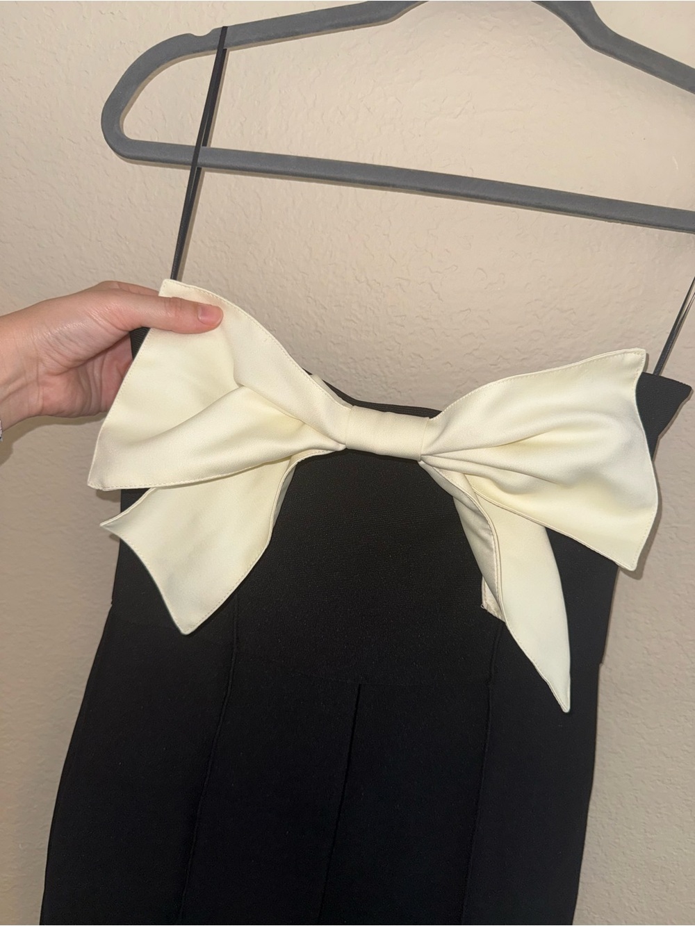 NWT Black Strapless Jumpsuit with Ivory Bow Accent
